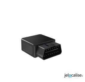 Mini traceur GPS vehicule noir avec connecteur à multi-pins et coque compacte.